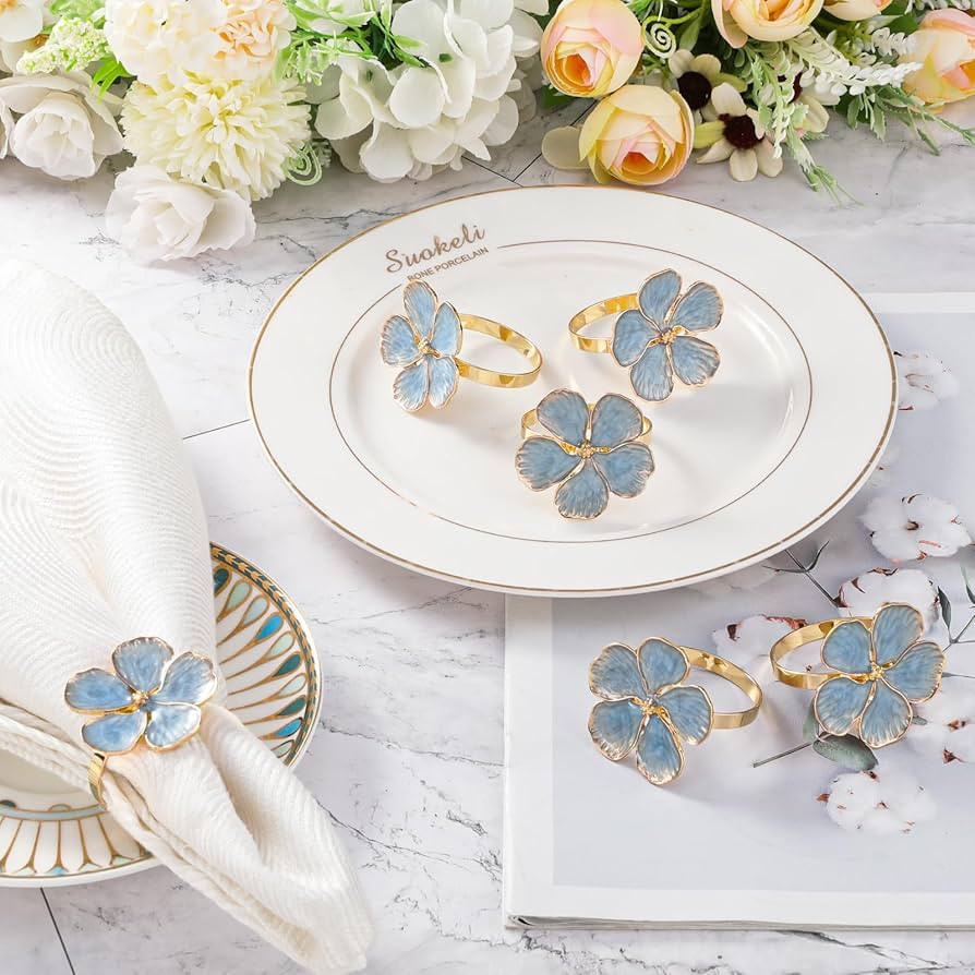 Lewondr Napkin Rings Set of 6 Flowers Napkin Ring Holders Dinner Tables Rings Elegant Ornament Ta... | Amazon (US)