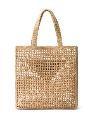 Prada triangle-logo Raffia Tote Bag | Neutrals | FARFETCH | Farfetch Global