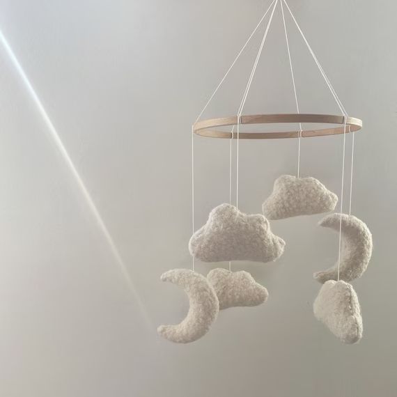 Boucle mobile handmade baby mobile clouds and moon mobile baby nursery decoration neutral baby mo... | Etsy (US)