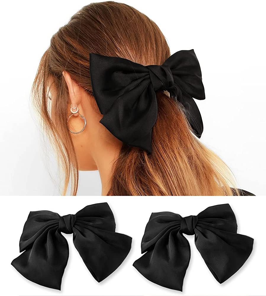 2 Pcs Large Hair Bow Clip Alligator Clips Hair Accessories for Women Girl (Black) | Amazon (US)
