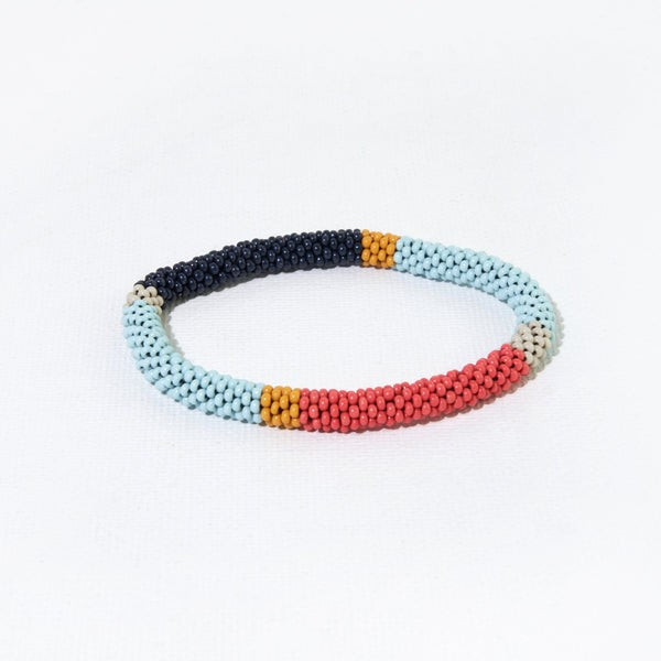 LIGHT BLUE TOMATO RED COLOR BLOCK SLIDE AND STACK BRACELET | INK+ALLOY