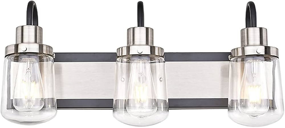 Modern Bathroom Vanity Light, Black Vanity Light with Satin Nickel, 3-Bulb Indoor Wall Lamp, Farm... | Amazon (US)