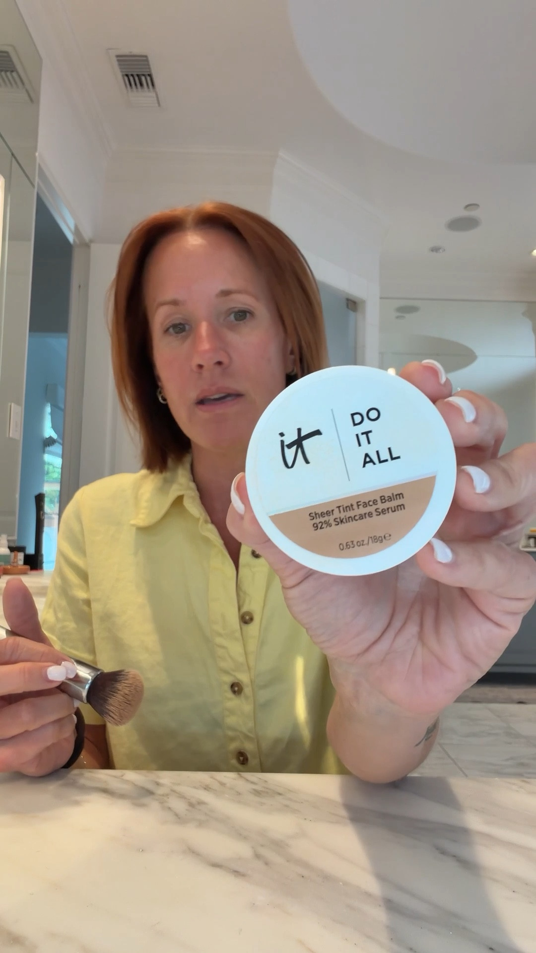 Lightweight coverage, skincare + makeup in one… this has quickly become my everyday go-to.

The IT Cosmetics Do It All Tinted Face Balm gives that natural, evened-out skin look without feeling heavy. I’ve been wearing it on its own for quick, easy days, but it also layers really well under a fuller coverage foundation when I want a little more polish.

Linking the brush I use with it too because it makes a big difference in how smooth and seamless it applies.

Perfect for:
	•	everyday natural makeup
	•	no-makeup makeup look
	•	lightweight tinted balm coverage
	•	mature skin friendly base
	•	quick morning routine

Everything is linked here.

#LTKBeauty #LTKmorningroutine #LTKgrwm