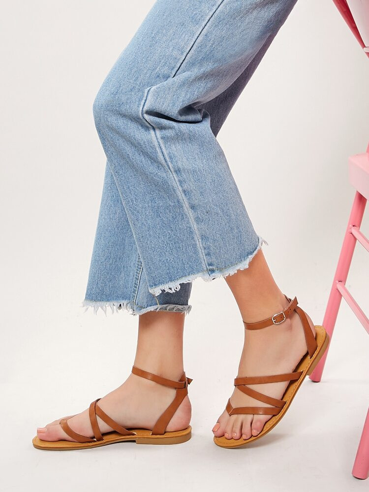 Buckled Ankle Multi Strap Gladiator Thong Sandals | SHEIN