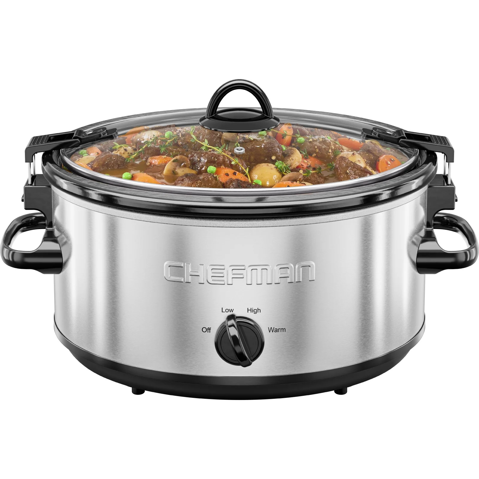 Chefman 6 Qt. Slow Cooker w/ Locking Lid and Three Heat Settings - Stainless Steel, New | Walmart (US)
