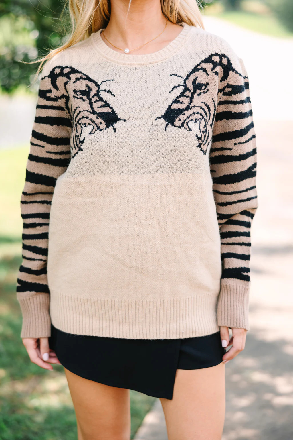 Dueling Dreams Oatmeal Brown Tiger Sweater | The Mint Julep Boutique
