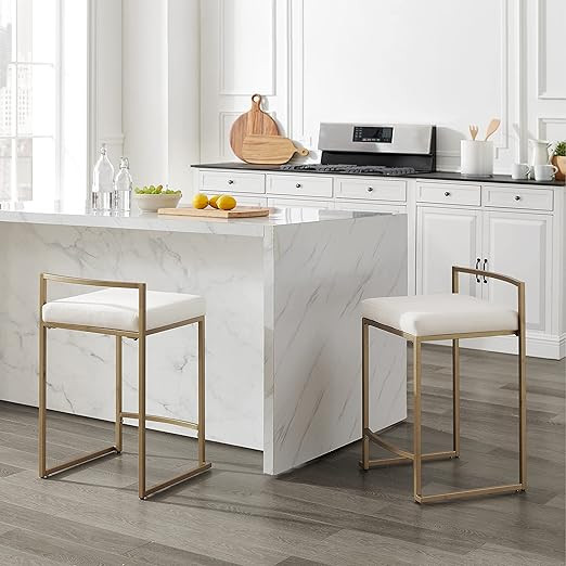 Crosley Furniture Harlowe Counter Stool, Set of 2, Creme and Gold | Amazon (US)