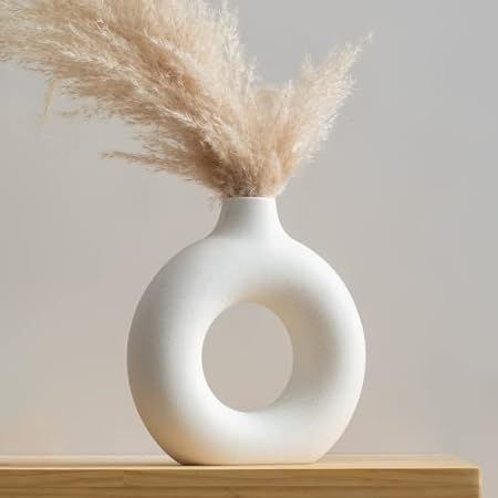 Ceramic Vase for Decor Set of 2,White Modern Circle Vase,Donut Vase, Boho Vase, Ceramic Vase, Flower | Amazon (US)