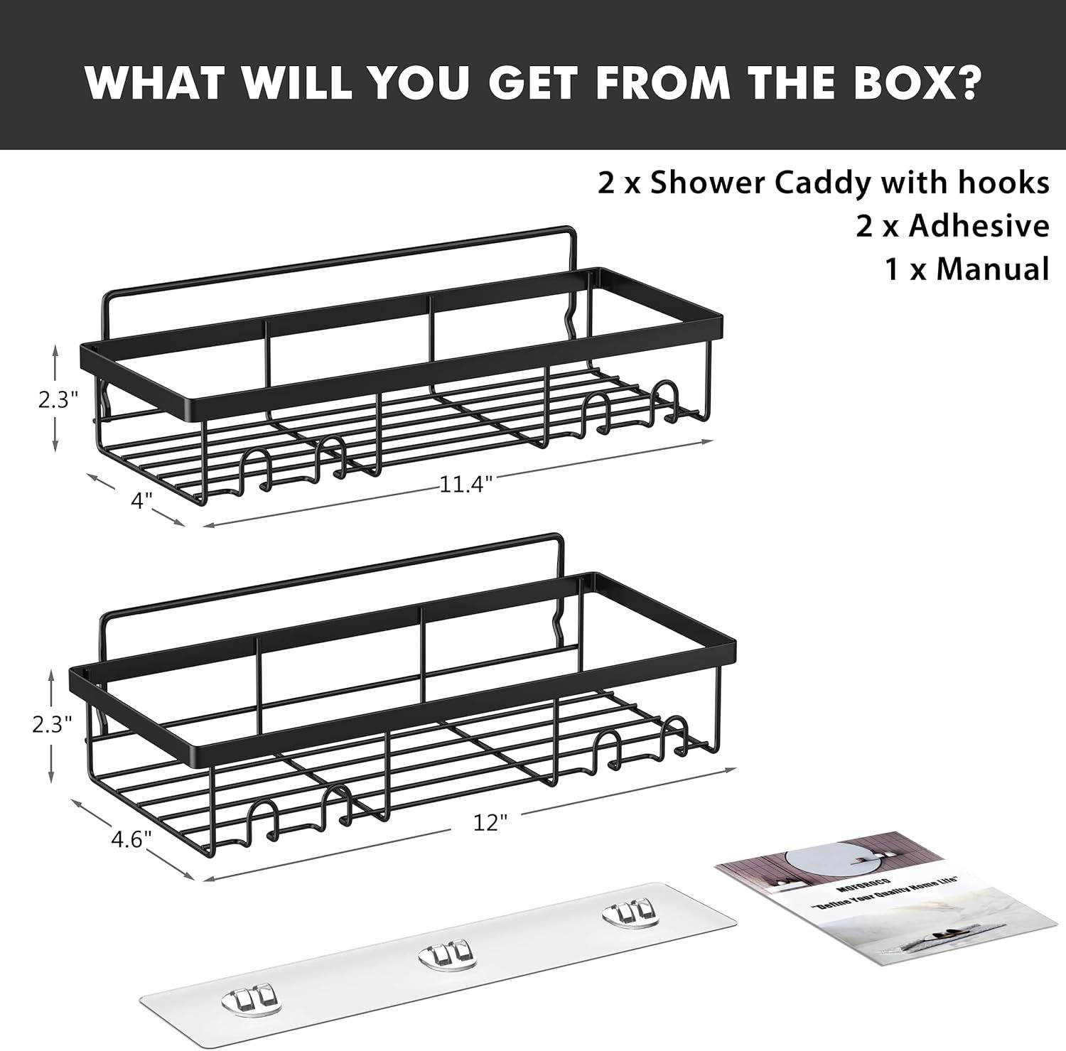 Moforoco Shower Caddy Shelf Organizer Rack, Self Adhesive Black Bathroom Shelves Basket, Home Far... | Amazon (US)