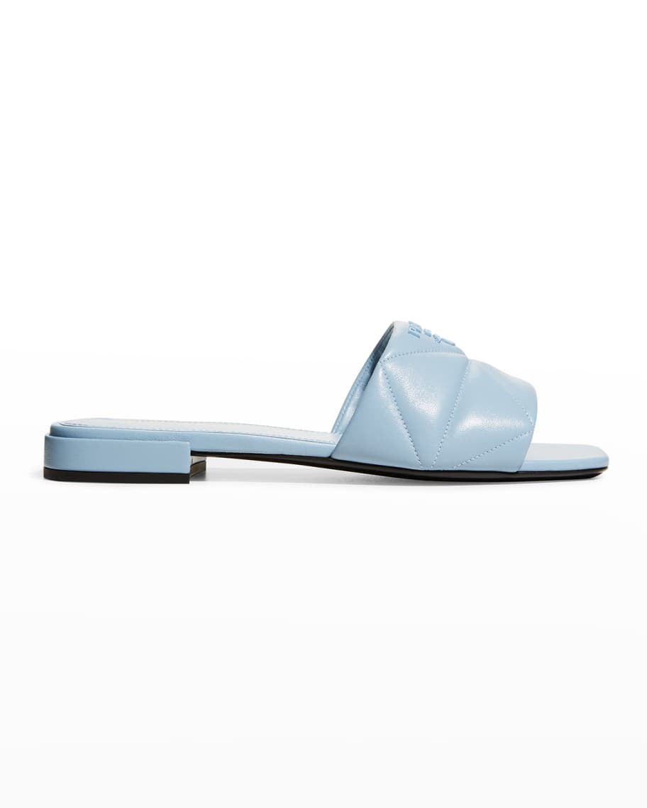 Prada Quilted Lambskin Logo Flat Sandals | Neiman Marcus