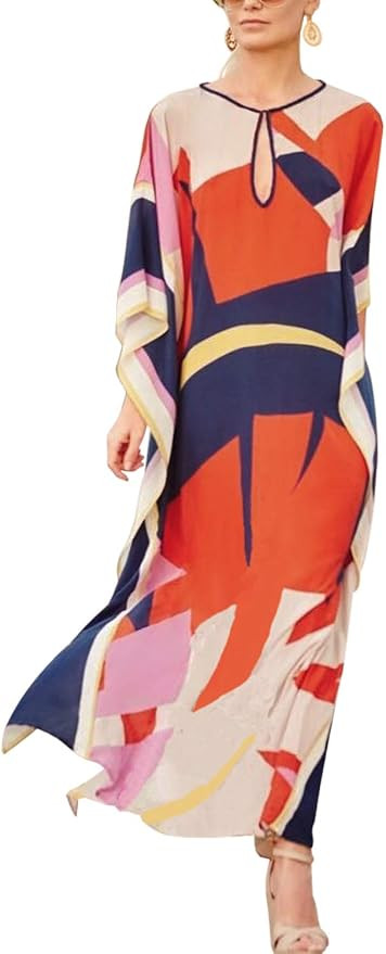 CHERRY CAT Women Beachwear Long Beach Coverups Kaftan Casual Caftan Dress | Amazon (US)