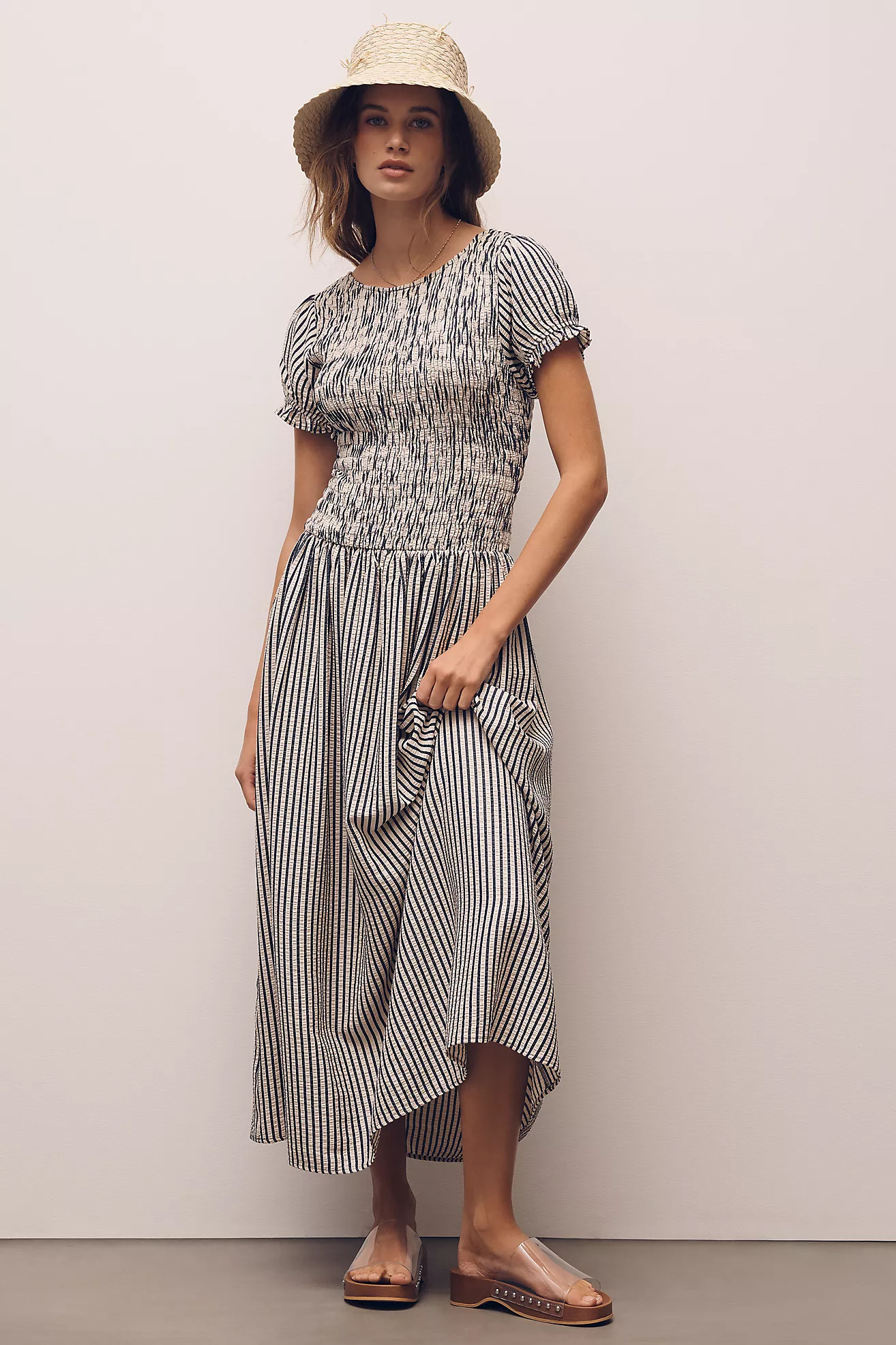 Maeve Smocked Short Sleeve Maxi Dress | Anthropologie (US)