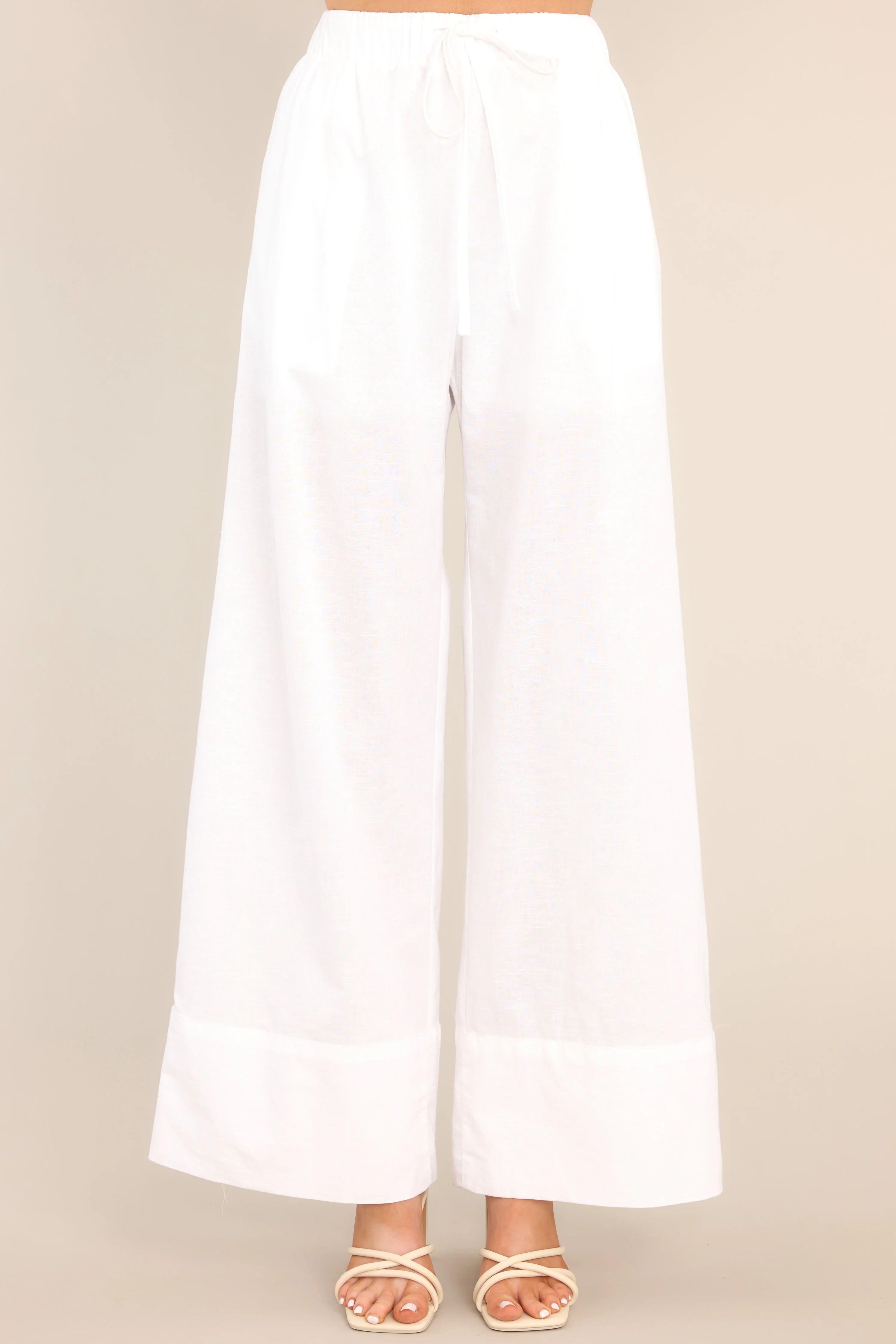 Uncover The Mystery White Linen Blend Pants | Red Dress