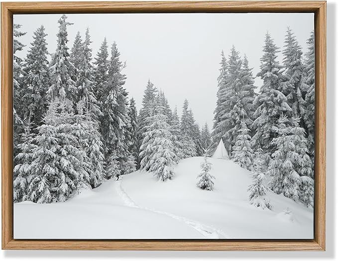 Induslyfe Framed Wall Art Decor Winter Landscape Canvas Mystic Forest and Mountain Landscape Snow... | Amazon (US)