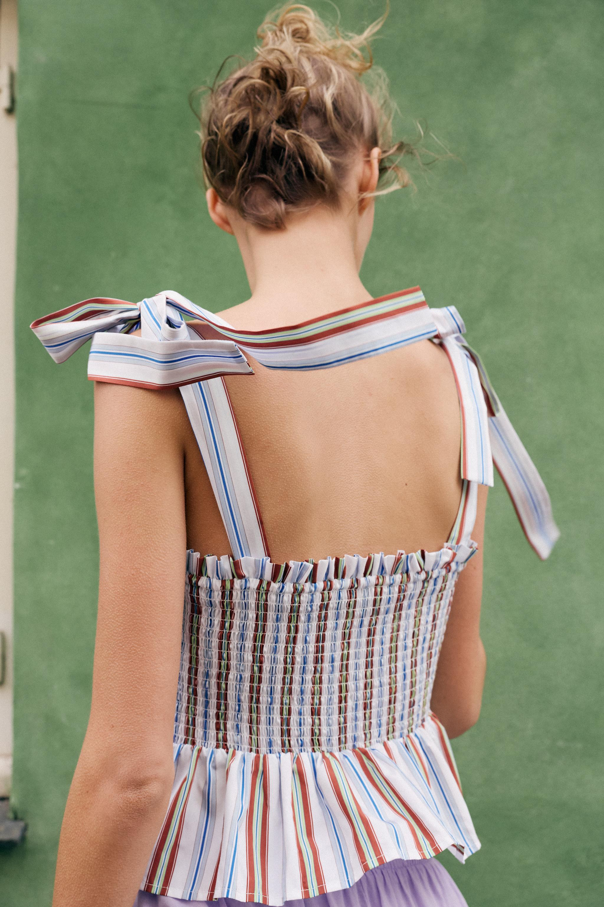 SMOCKED STRIPED TOP | Zara Canada