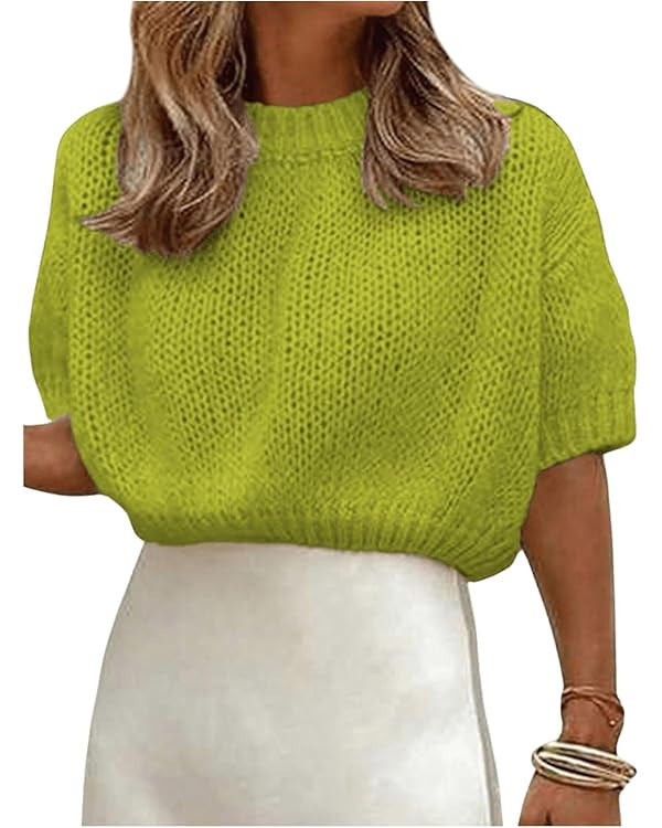 GORGLITTER Women's Short Puff Sleeve Cropped Sweater Tops Cute Chunky Fall Fashion Knit Pullover ... | Amazon (US)