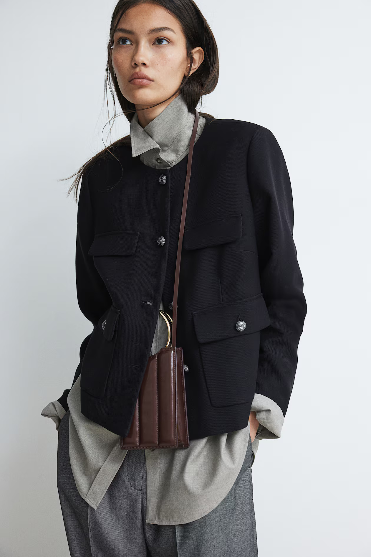 Veste à boutons - Encolure ronde - Manches longues - Noir - FEMME | H&M FR | H&M (FR, IT, ES, PT, BE)