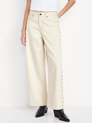 High-Waisted Baggy Wide-Leg Studded Jeans | Old Navy (US)