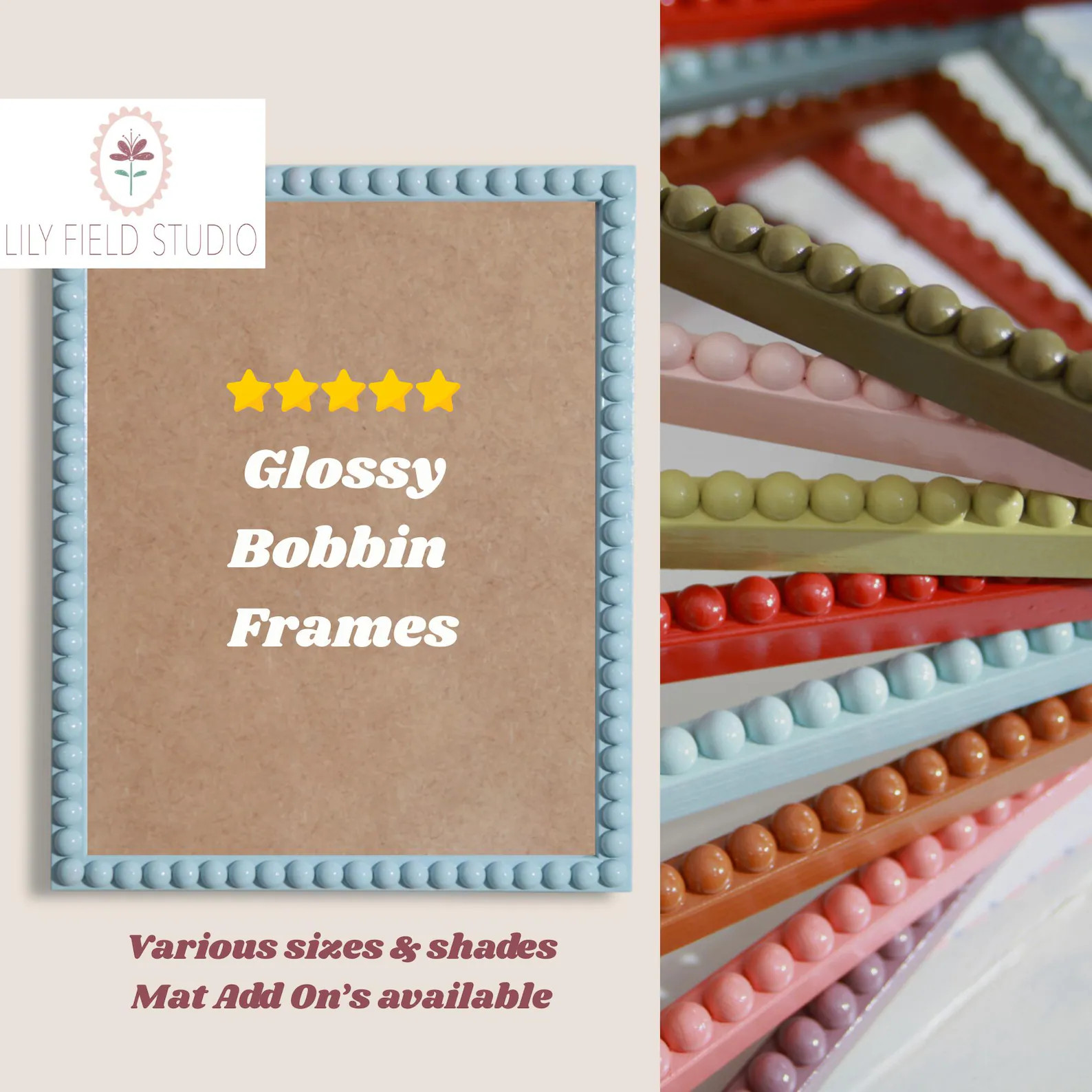 Glossy Beaded Bobbin Picture Frame | Colorful Lacquered | Bubble Frames | Cottage Style Scallop P... | Etsy (Global)