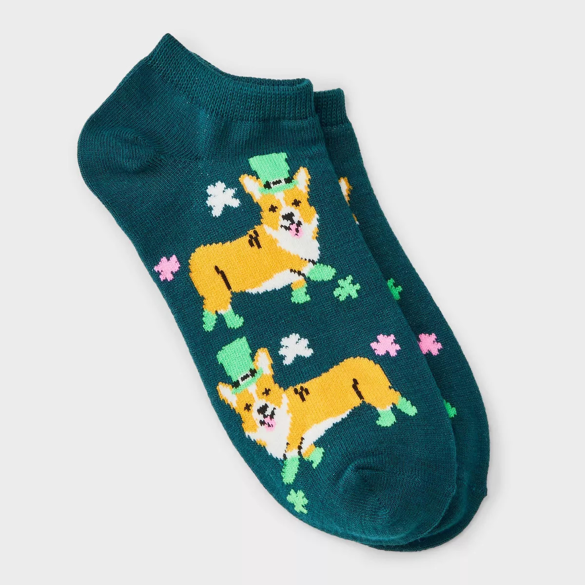 Women's Corgi Leprechaun St. Patrick's Day Low Cut Socks - Green 4-10 | Target