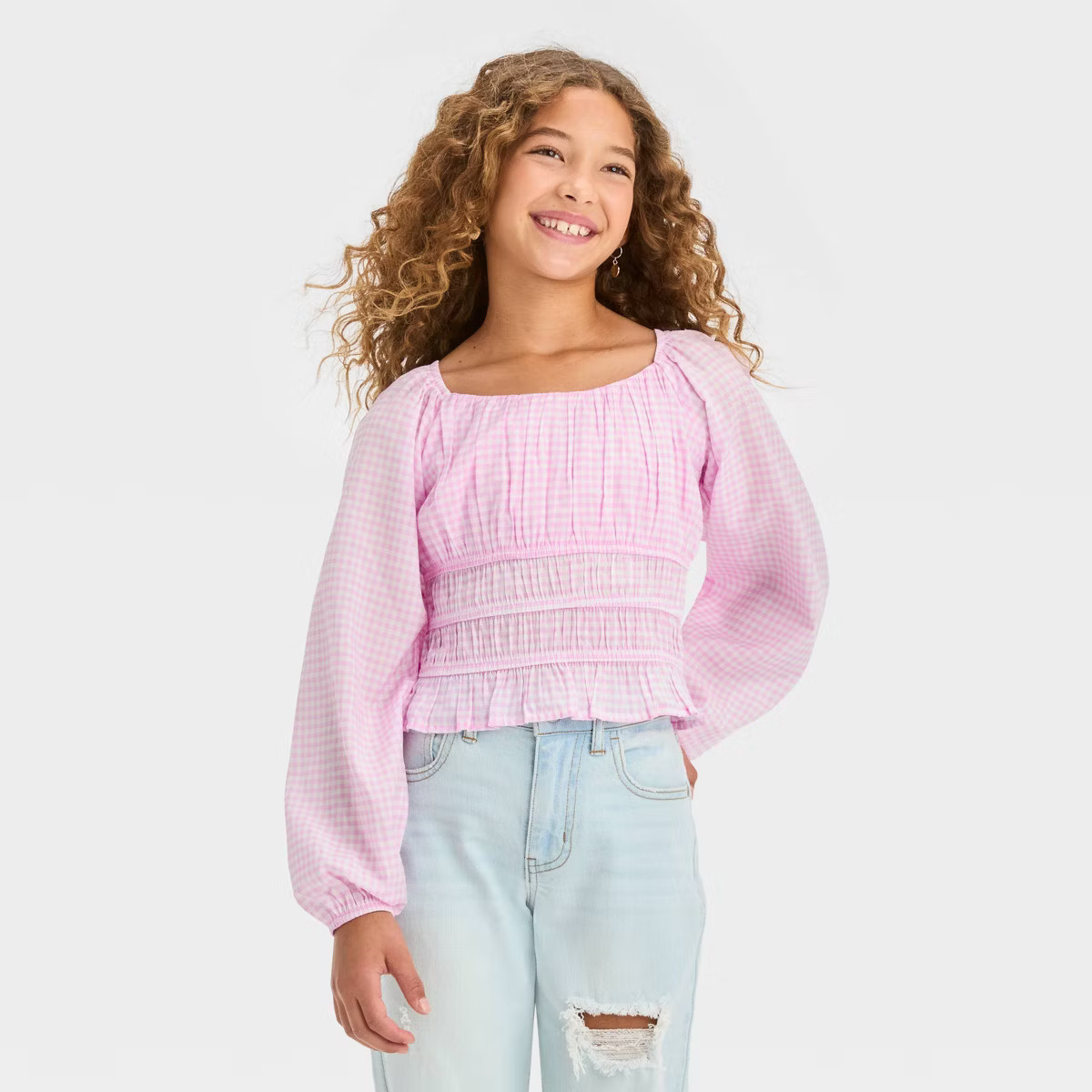 Girls' Long Sleeve Ruched Waist Woven Blouse Top - art class™ | Target