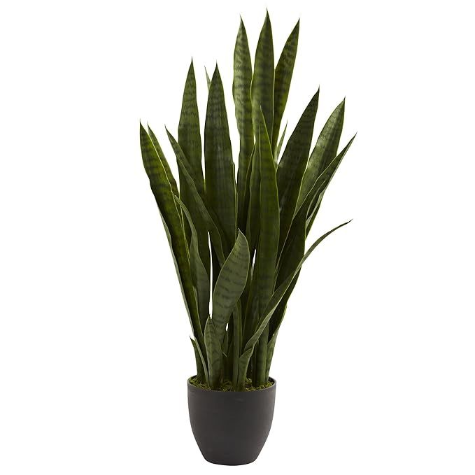 Nearly Natural 4855 Sansevieria Plant with Black Planter, Green | Amazon (US)