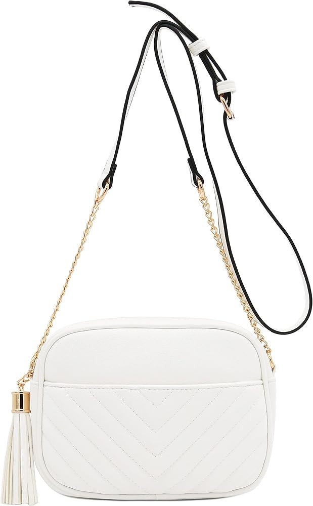 Chevron Quilted Crossbody Camera Bag with Chain Strap and Tassel | Amazon (US)