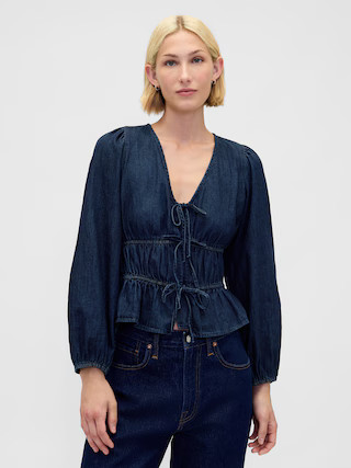 Denim Tie-Front Crop Shirt | Gap (US)
