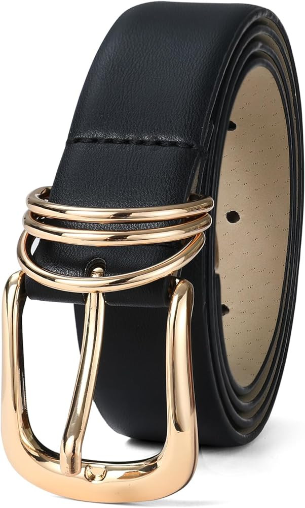 Women's Leather Belts with Gold Buckle Fashion Leather Waist Belt Elegant Ladies Belts for Jeans ... | Amazon (US)