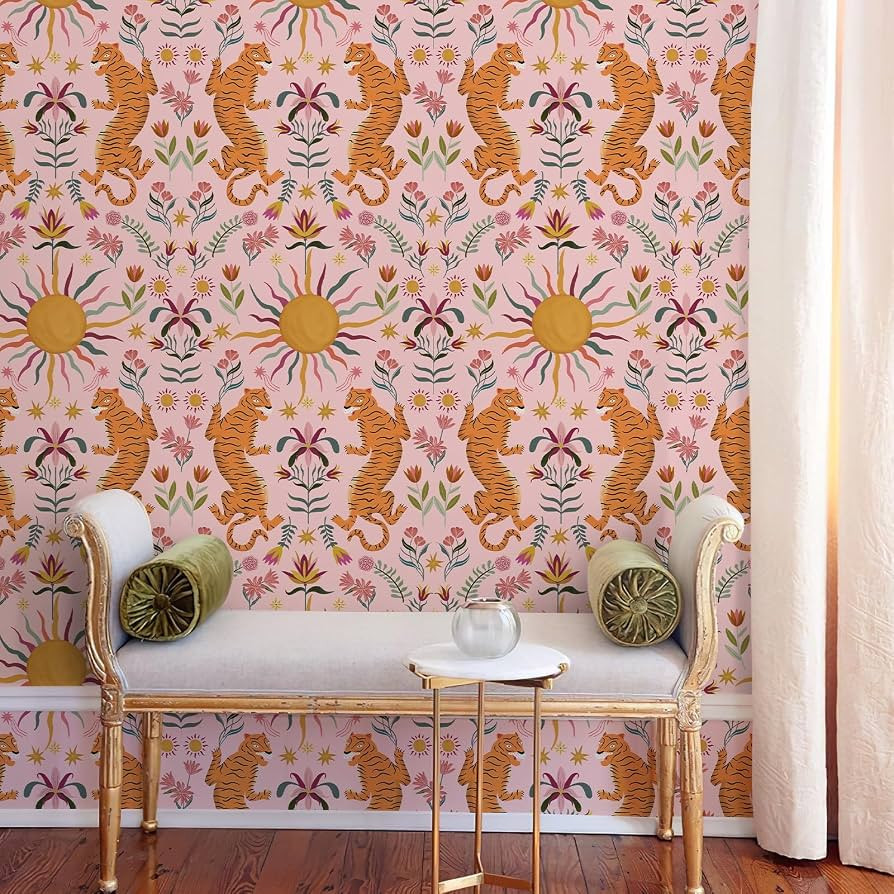 JiffDiff Tropical Pink Tiger Peel and Stick Wallpaper, 17.3" x 120" | Amazon (US)