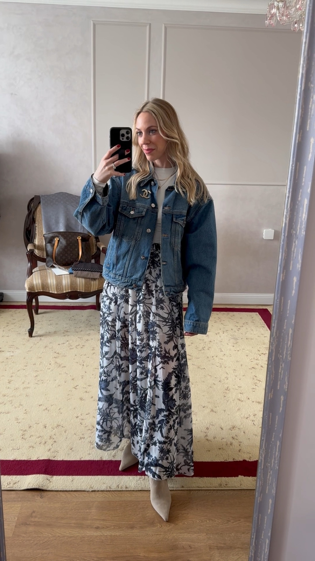 Spring fashion, style over 40, oversized denim jacket, floral print maxi skirt (under $40)

#LTKWatchNow #LTKFindsUnder50 #LTKOver40