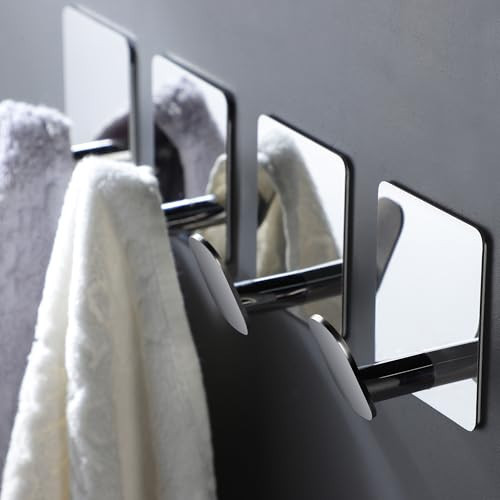 DELITON Towel Hooks for Bathrooms - 4 Pack Wall Hooks for Hanging Heavy Duty Adhesive Command Hooks for Coat Robe, Waterproof Shower Hooks Stainless Steel Mirror, Silver | Amazon (US)