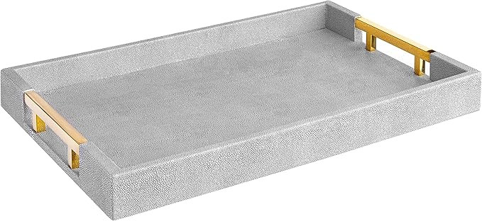 Modern Elegant 18"x12" Rectangle Grey Glossy Shagreen Decorative Ottoman Coffee Table Perfume Liv... | Amazon (US)