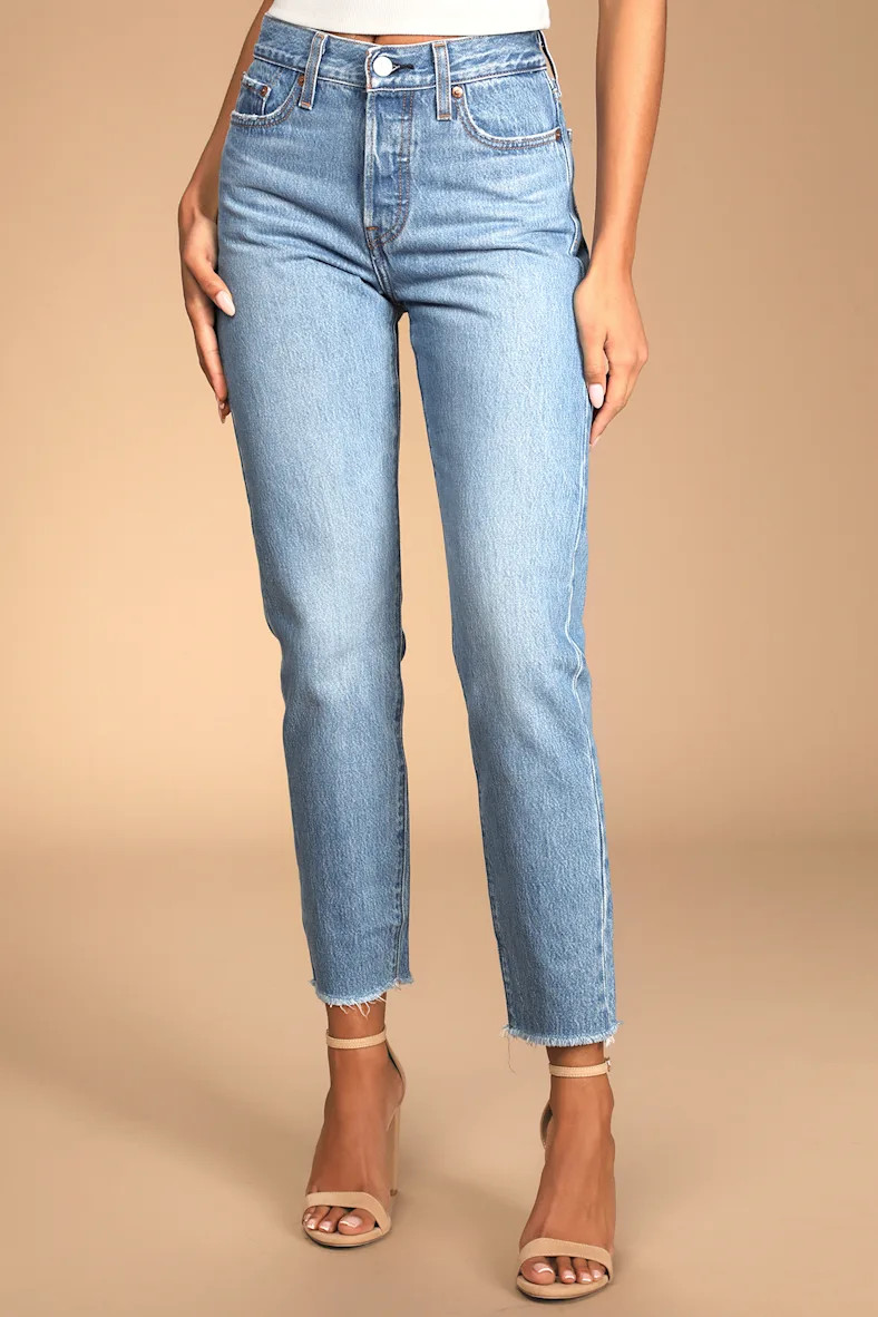Wedgie Straight Medium Wash High-Rise Distressed Cropped Jeans | Lulus