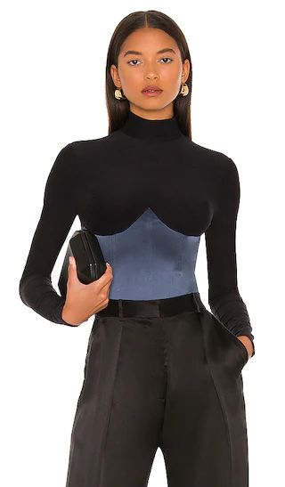 Mock Neck Long Sleeve Bodysuit in Black & Deep Slate | Revolve Clothing (Global)