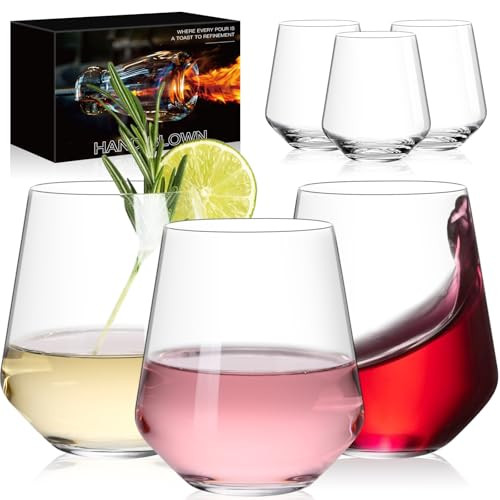 Physkoa Stemless Wine Glasses Set of 6-18oz-Modern, Stylish, Versatile, Dishwasher Safe-Lead-Free Crystalline, Dishwasher Safe,red white wine glasses stemless for Birthday Houswarming Gift | Amazon (US)