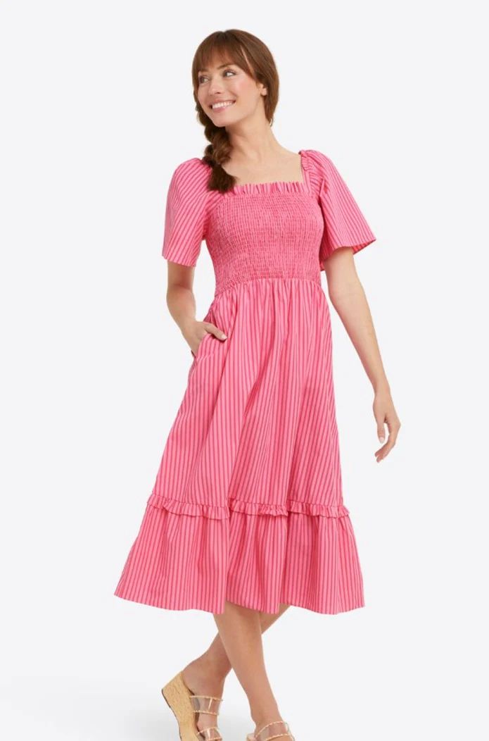 Deana Smocked Dress in Pink Stripe | Draper James (US)