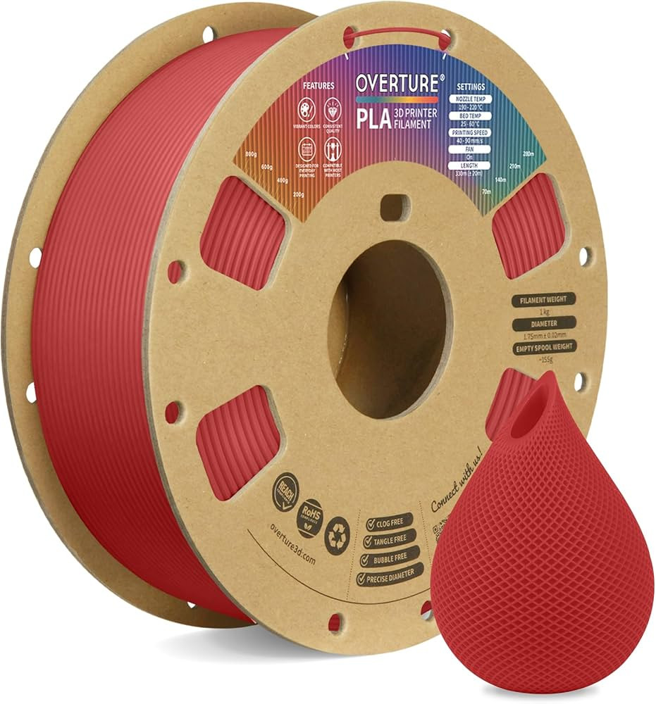 OVERTURE PLA Filament 1.75mm PLA 3D Printer Filament, 1kg Cardboard Spool (2.2lbs), Dimensional A... | Amazon (US)
