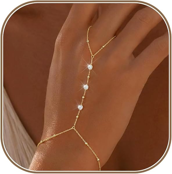 Waterproof 14K Gold Plated Hand Chain Bracelet for Women, Non Tarnish Hypoallergenic Beaded Finge... | Amazon (US)