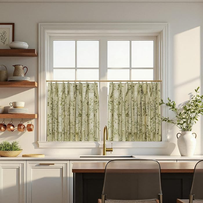 TWOPAGES Pinch Pleat Floral Print Cafe Curtains, Vintage, 26W x 18L | Amazon (US)