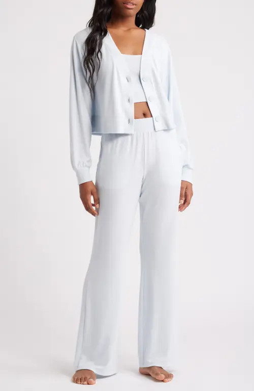 Open Edit Cozy Rib 3-Piece Lounge Set in Blue Air Marl at Nordstrom, Size Large | Nordstrom