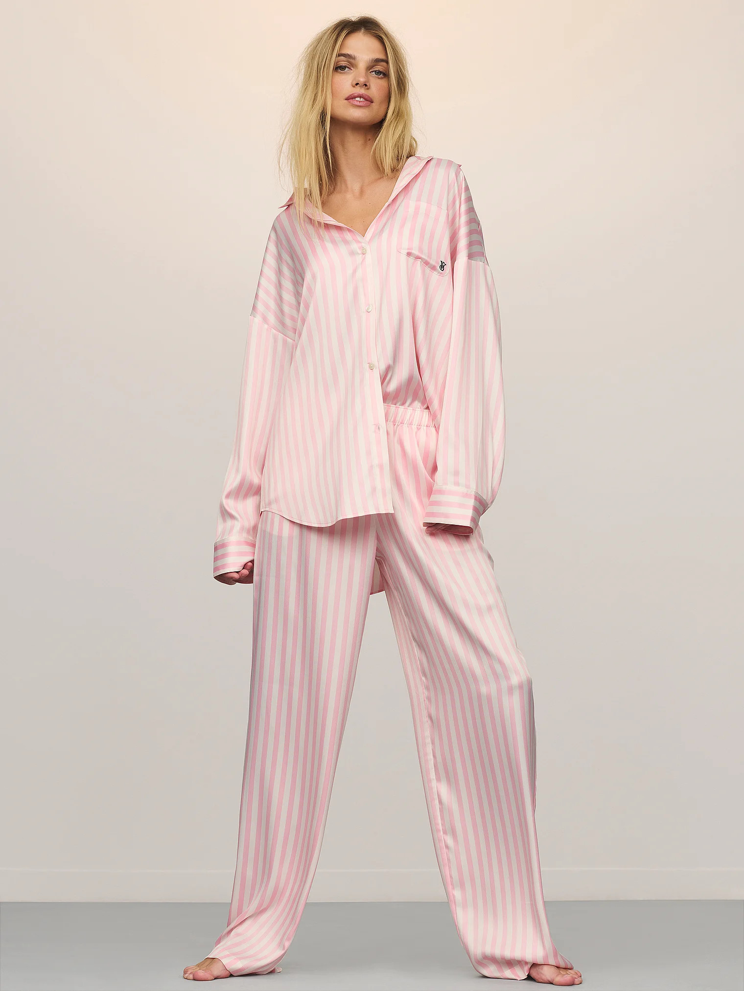 Buy Glazed Satin Oversized Long Pajama Set, Print - Order Pajamas Sets online - Victoria's Secret... | Victoria's Secret (US / CA )