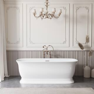 67 in. x 31.5 in. Acrylic Freestanding Soaking Bathtub with Center Drain and Overflow in White | The Home Depot