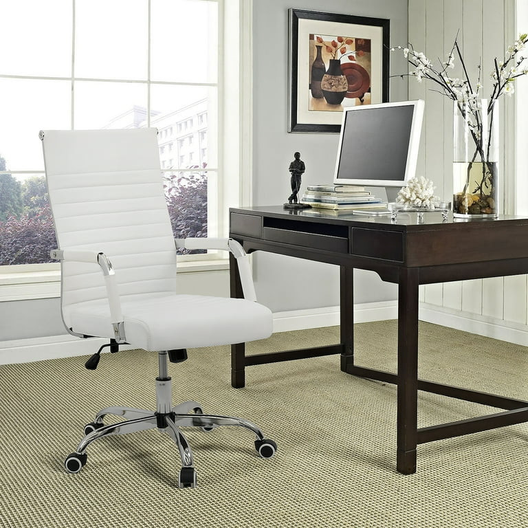 Lacoo Mid-Back Faux Leather Office Desk Chair Executive Conference Task Chair with Arms, White | Walmart (US)