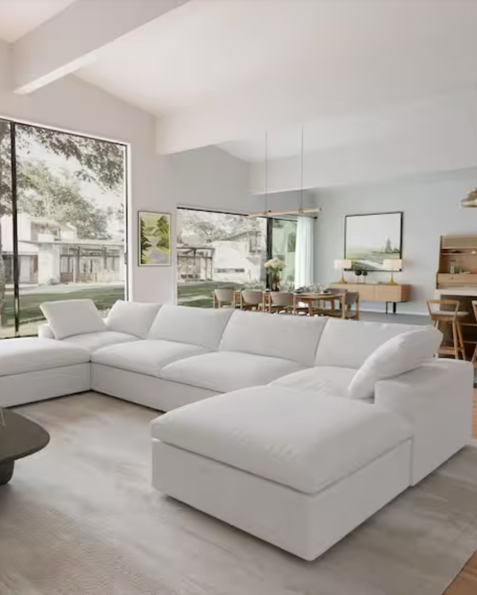 157.3 in. Square Arm 6-Piece Linen Oversized Down Modular Free Combination Sectional Sofa with Storage Ottoman in. White

#LTKHome