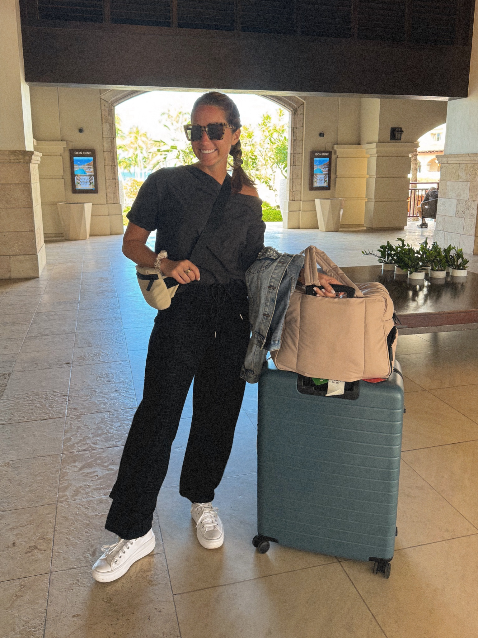 Today’s travel outfit! 
Pants are part of a matching set that I LOVE - wearing size small 
Top - size small 
Shoes TTS

#LTKfindsunder100 #LTKfindsunder50 #LTKtravel