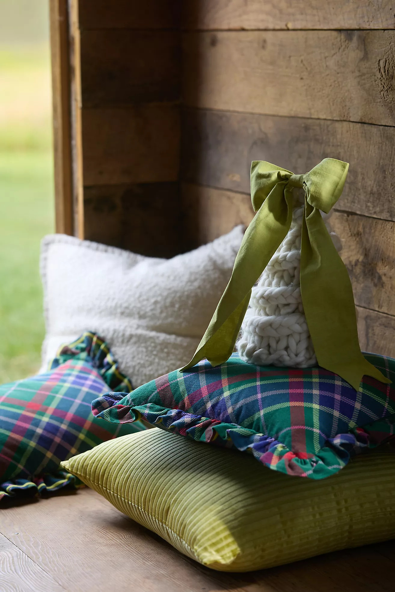 Tartan Cotton Embroidered Ruffle Pillow | Anthropologie (US)