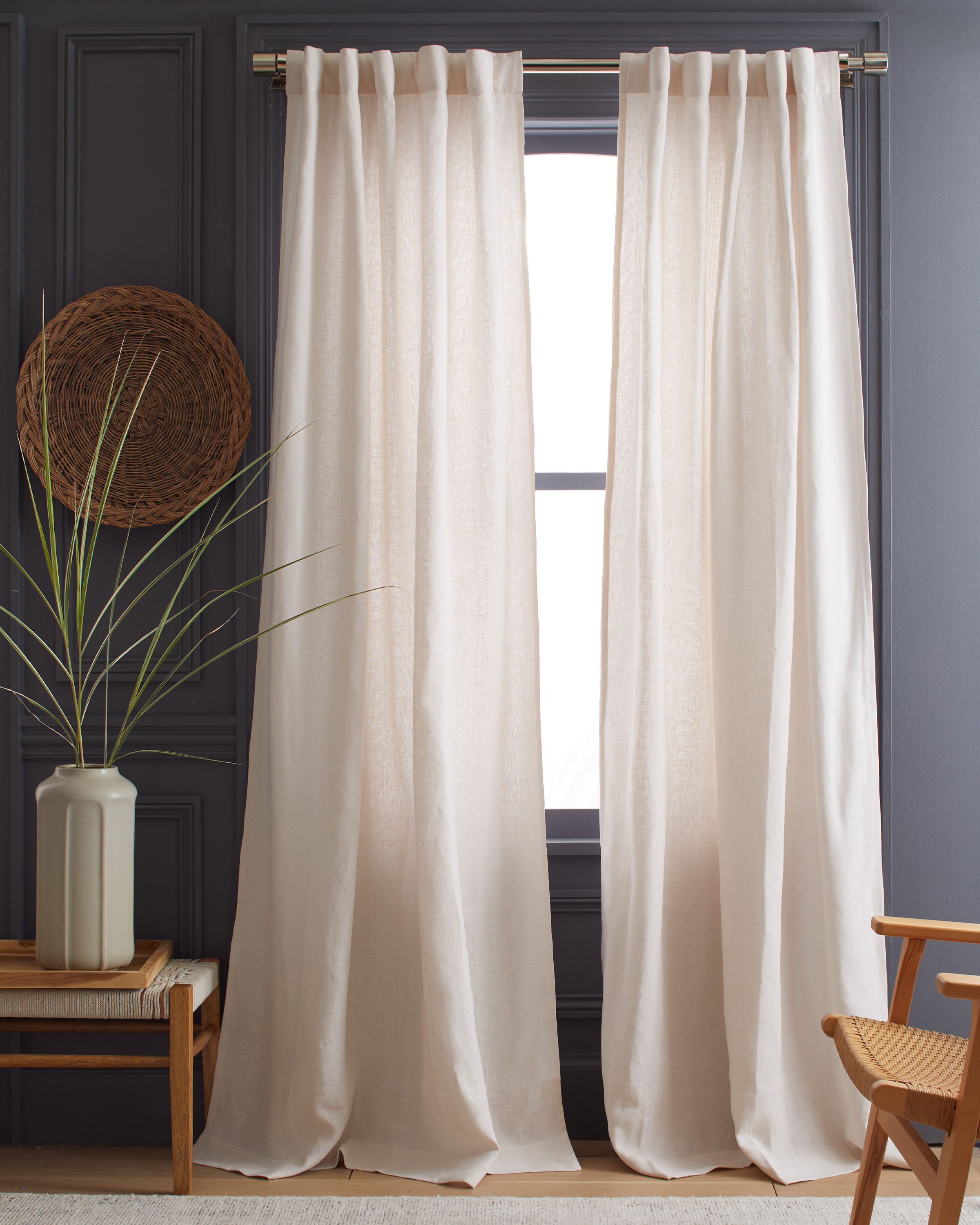 Quince | Heavyweight European Linen Curtain in White, Size 48x108 | Quince
