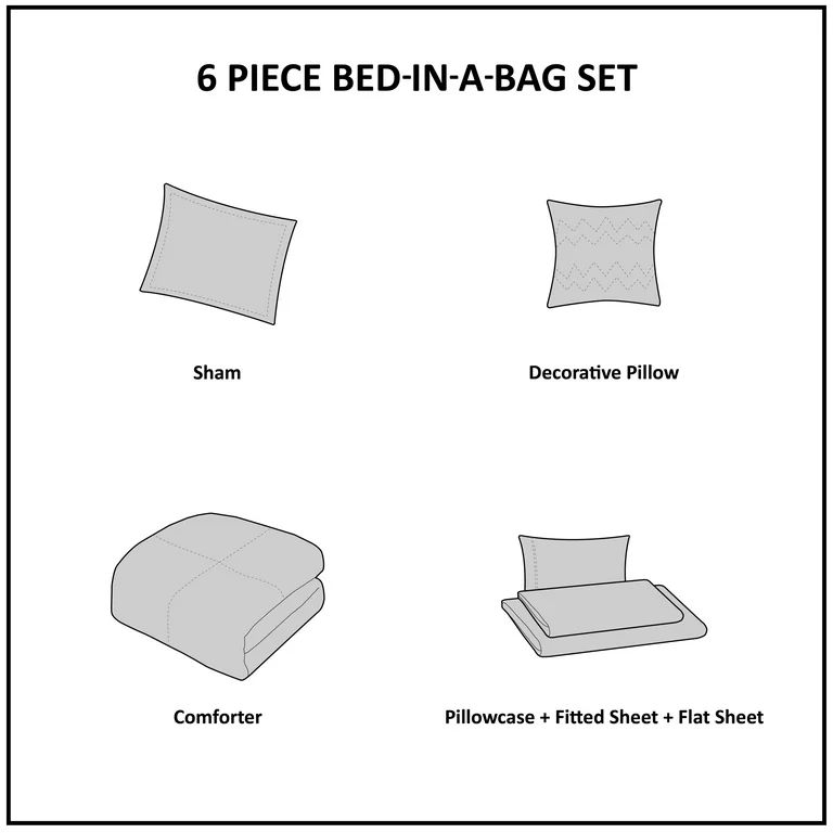 Mainstays Gray and Teal Geometric 6 Piece Bed in a Bag With Sheets, Twin/Twin XL | Walmart (US)
