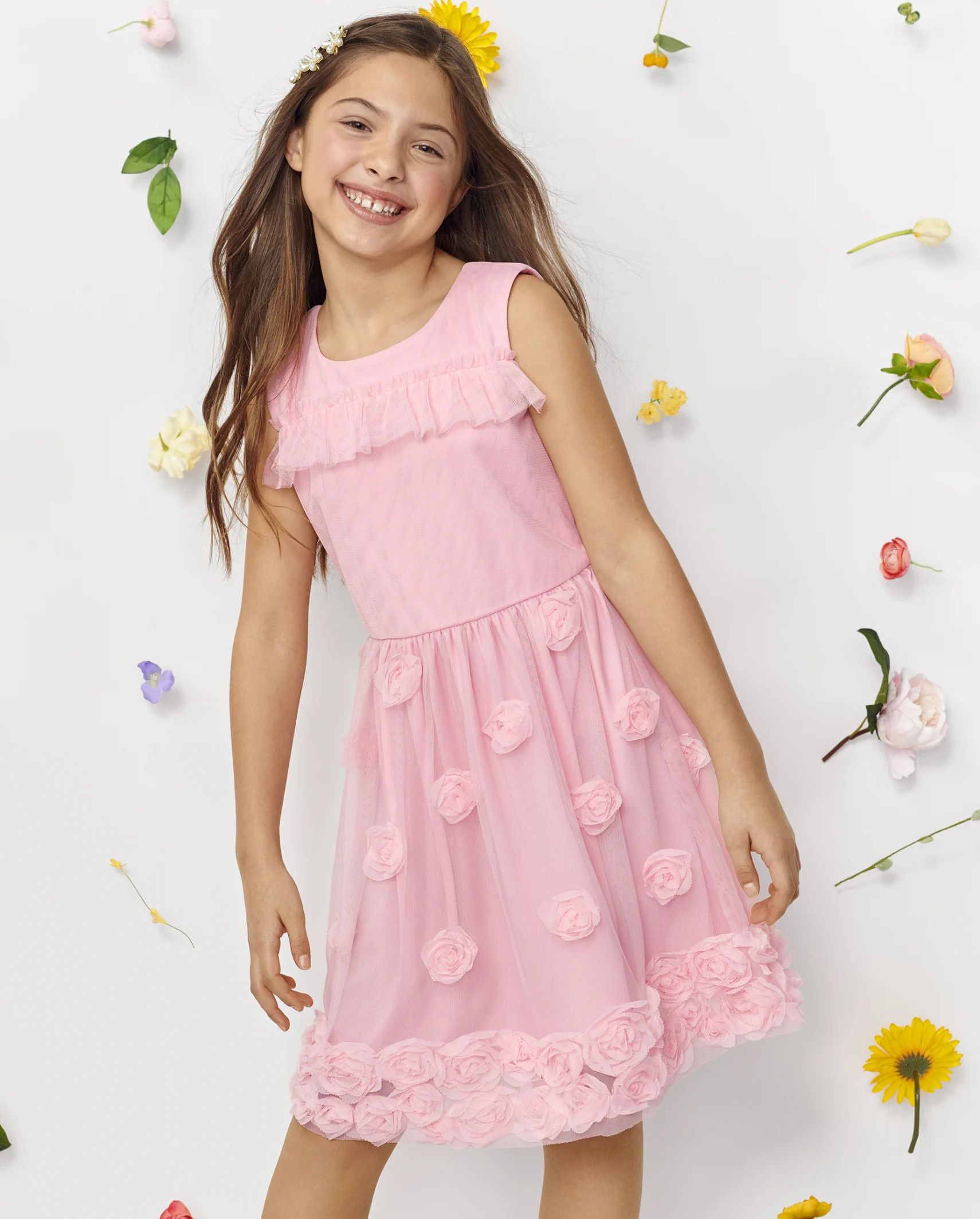 Girls 3D Floral Dress - rose pottery | The Children's Place